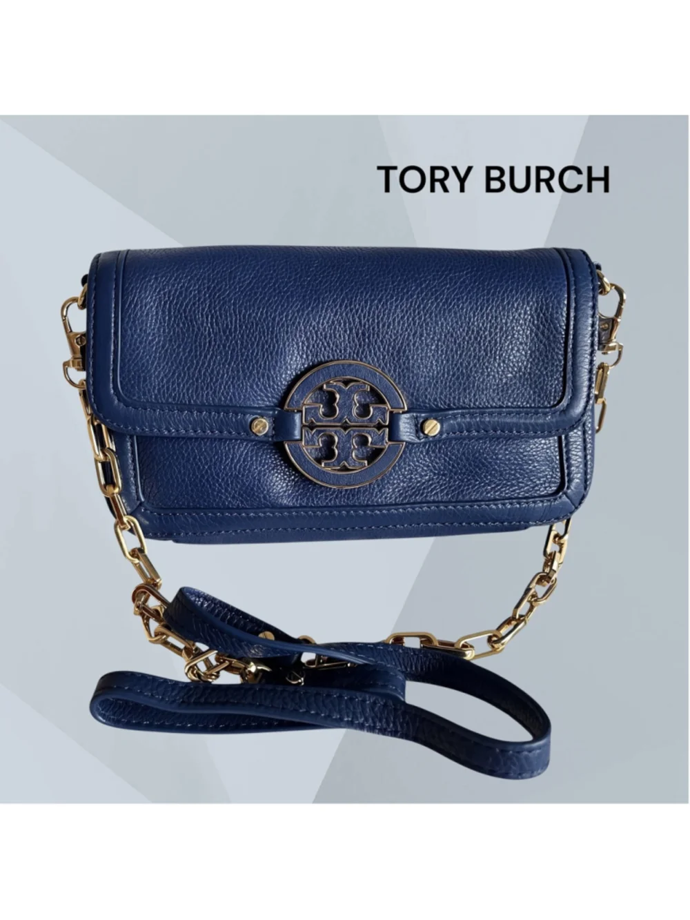 Tory Burch NWT Crossbody Bag LEATHER Indigo Blue AMANDA MINI